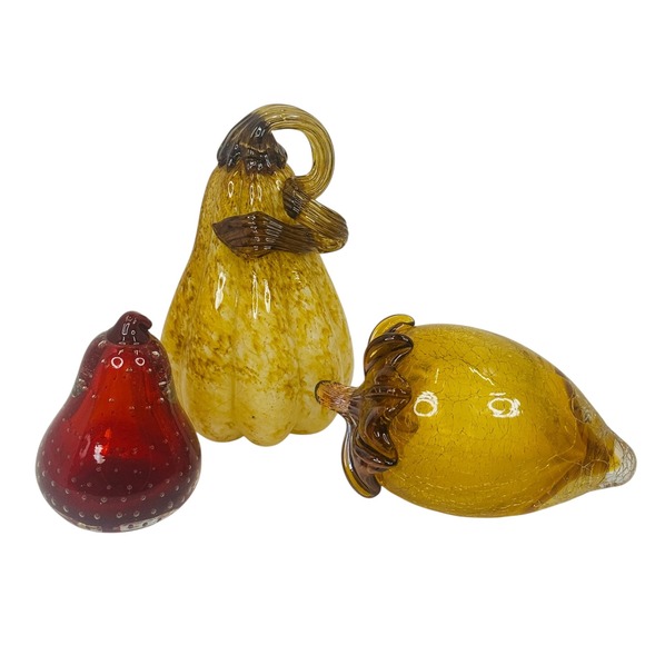 Handblown Glass Fruit Lot 3 Pc Fall Decor Bundle Pear Gourd Acorn Paperweight - Picture 1 of 16
